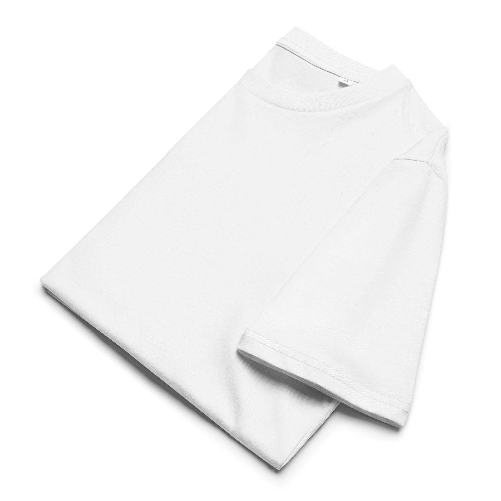 Close-up of a folded white T-shirt with blank front, showcasing the soft texture and high-quality sustainable fabric. The print is featured on the back, making this a detail shot for material quality.